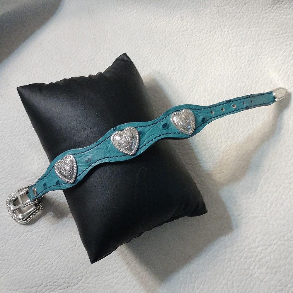 Heart Silvertone concho bracelet blue leather 9" Western style ranger se…
